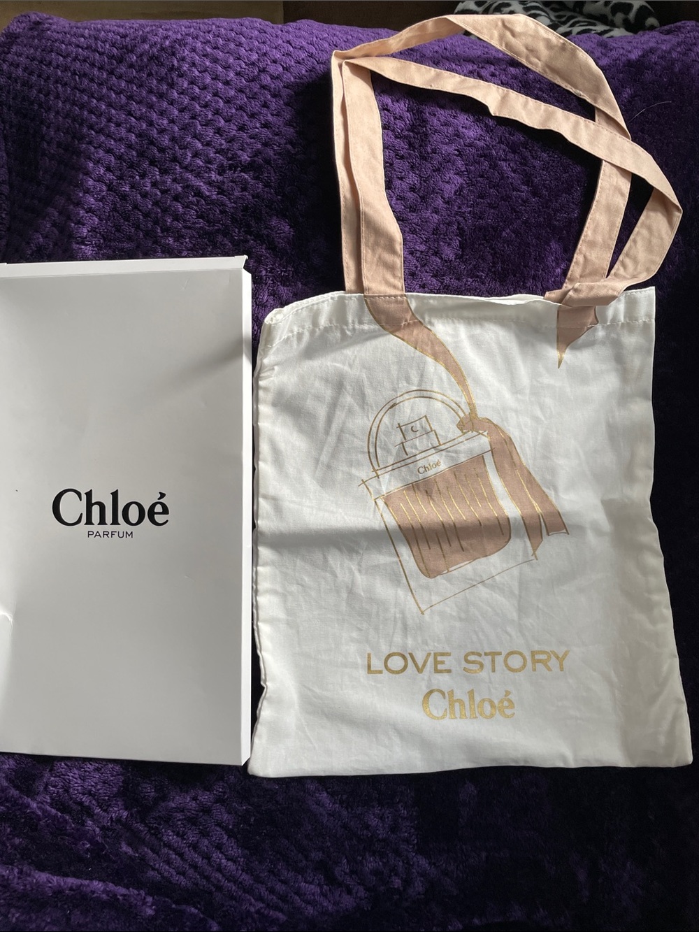 Chloe Canvas Cream,Tan, Gold Tote Bag NEW In Box